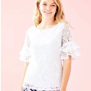 Lilly Pulitzer Lula Lace Top in Sea Swirling Lace M